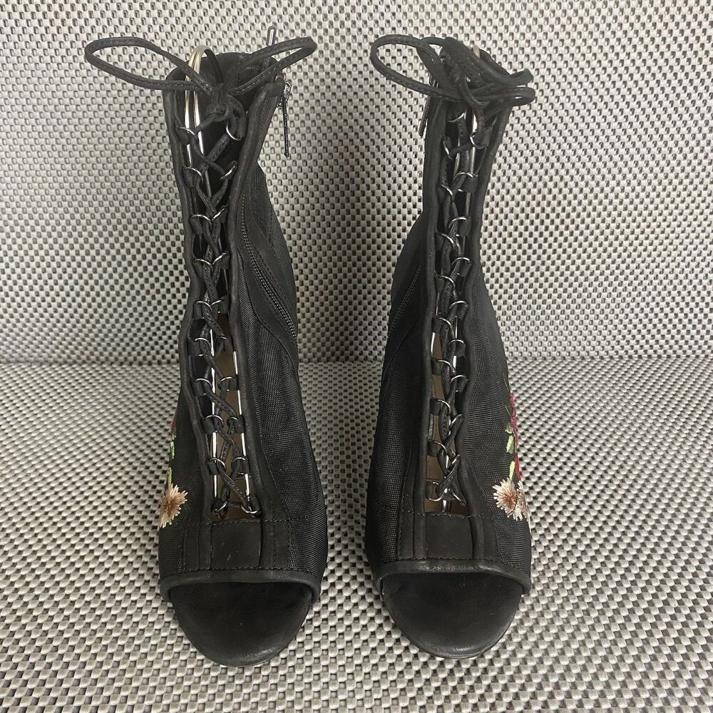 Gianni Bini Ankle Booties Heels Womens 9 M Black Floral Embroidered Zipper - Picture 6 of 14